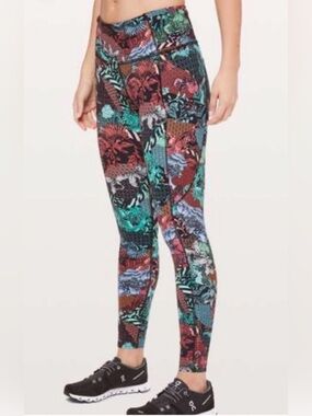 lululemon athletica Leggings with Red Floral and Teal Zen Garden